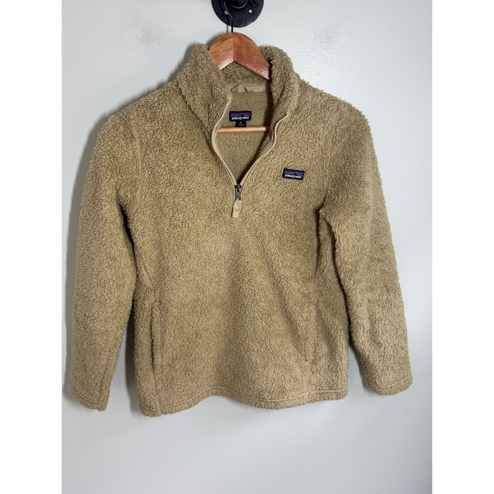 Patagonia Los Gatos 1/4 Zip Fleece Pullover Tan Khaki Kids XL 14 Sherpa Jacket